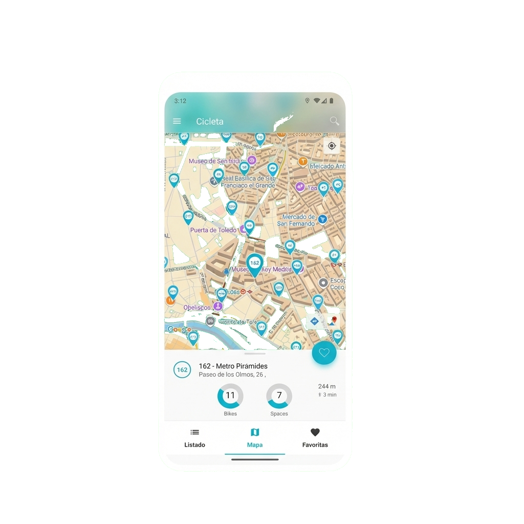 Captura de la app Cicleta mostrando el mapa de estaciones